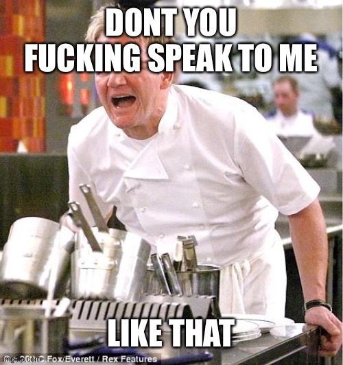 Chef Gordon Ramsay Meme | DONT YOU FUCKING SPEAK TO ME LIKE THAT | image tagged in memes,chef gordon ramsay | made w/ Imgflip meme maker
