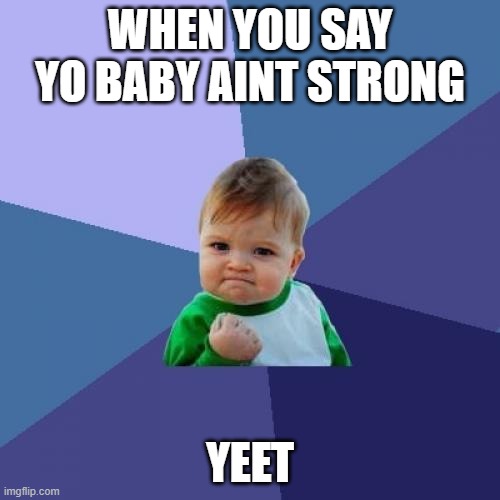 yeet | WHEN YOU SAY YO BABY AINT STRONG; YEET | image tagged in memes,success kid | made w/ Imgflip meme maker