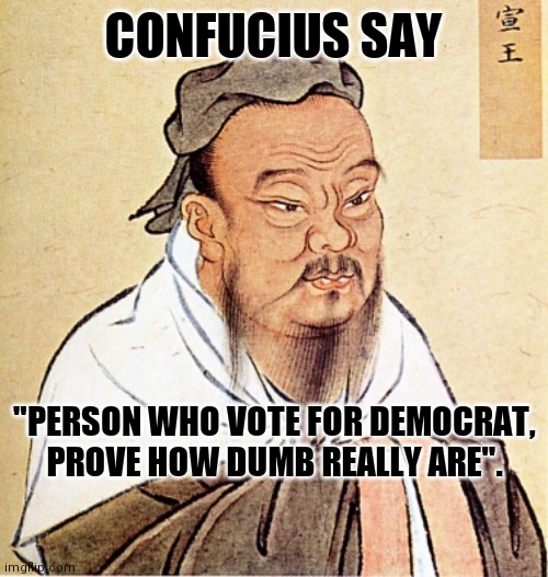 Confucius Says | CONFUCIUS SAY; "PERSON WHO VOTE FOR DEMOCRAT, PROVE HOW DUMB REALLY ARE". | image tagged in confucius says | made w/ Imgflip meme maker