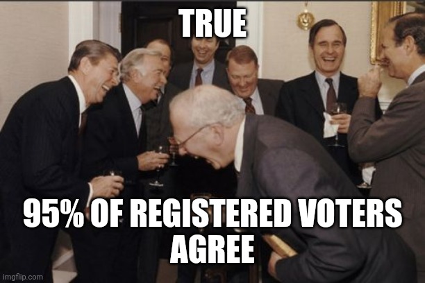 Laughing Men In Suits Meme | TRUE 95% OF REGISTERED VOTERS
AGREE | image tagged in memes,laughing men in suits | made w/ Imgflip meme maker