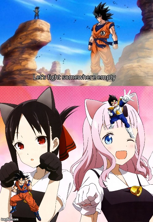 KAGUYA: Flat Chest. CHIKA: IQ of 3 | image tagged in let's fight somewhere empty,kaguya-sama,chika fujiwara,anime,memes,cat girls | made w/ Imgflip meme maker