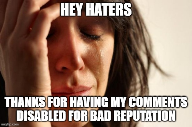 wow.... | HEY HATERS; THANKS FOR HAVING MY COMMENTS DISABLED FOR BAD REPUTATION | image tagged in memes,first world problems,haters,hate,downvote,reputation | made w/ Imgflip meme maker