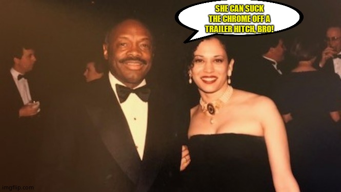 willie brown | SHE CAN SUCK THE CHROME OFF A TRAILER HITCH, BRO! | image tagged in willie brown | made w/ Imgflip meme maker