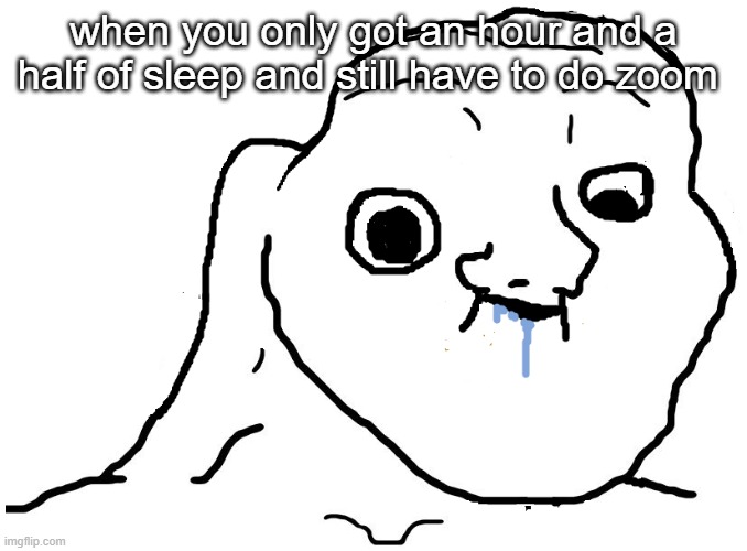 this is me rn | when you only got an hour and a half of sleep and still have to do zoom | image tagged in brainlet stupid | made w/ Imgflip meme maker