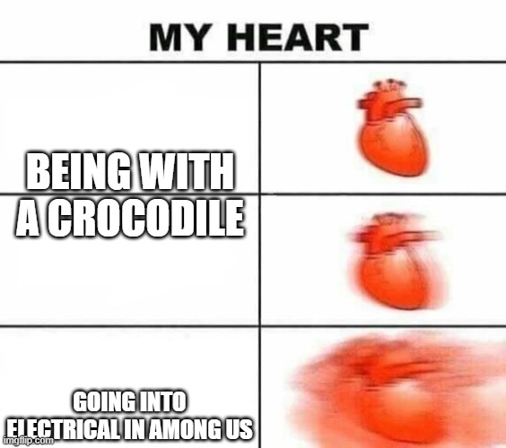 My heart blank | BEING WITH A CROCODILE; GOING INTO ELECTRICAL IN AMONG US | image tagged in my heart blank | made w/ Imgflip meme maker