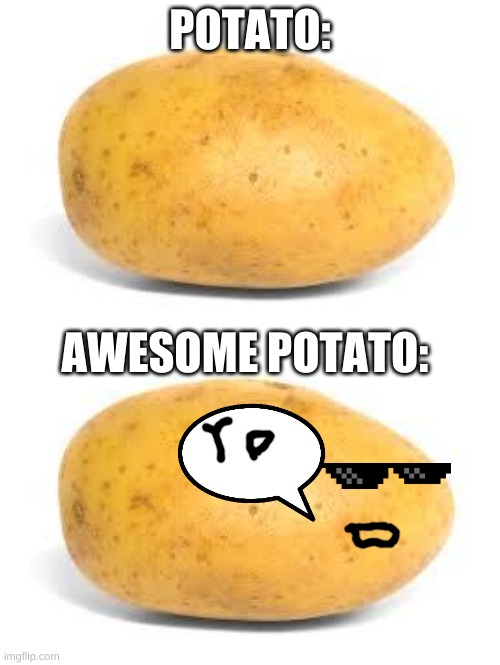 Potato/Awesome Potato | POTATO:; AWESOME POTATO: | image tagged in potato,memes,awesome | made w/ Imgflip meme maker