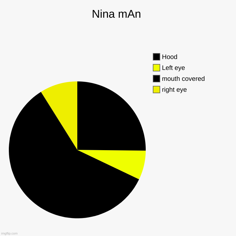 Nina mAn | right eye, mouth covered , Left eye, Hood | image tagged in charts,pie charts | made w/ Imgflip chart maker