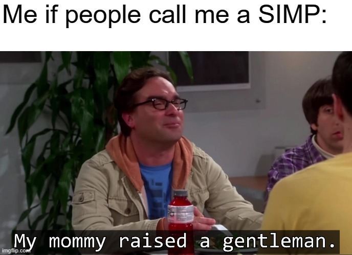 My mommy raised a gentleman | Me if people call me a SIMP: | image tagged in my mommy raised a gentleman | made w/ Imgflip meme maker