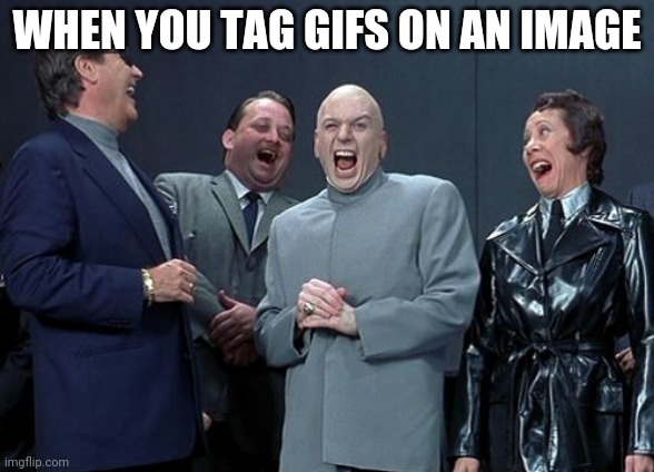 Laughing Villains | WHEN YOU TAG GIFS ON AN IMAGE | image tagged in memes,laughing villains | made w/ Imgflip meme maker