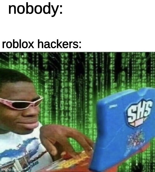 Roblox hackers be like: | nobody:; roblox hackers: | image tagged in blank white template | made w/ Imgflip meme maker