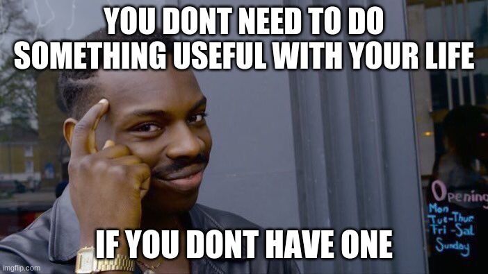 Logic | YOU DONT NEED TO DO SOMETHING USEFUL WITH YOUR LIFE; IF YOU DONT HAVE ONE | image tagged in memes,roll safe think about it | made w/ Imgflip meme maker