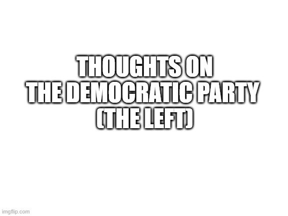 Blank White Template | THOUGHTS ON THE DEMOCRATIC PARTY 
(THE LEFT) | image tagged in blank white template | made w/ Imgflip meme maker