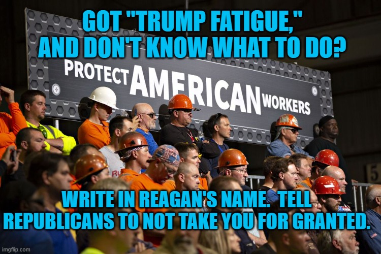 Stand Up For Yourself! | GOT "TRUMP FATIGUE," AND DON'T KNOW WHAT TO DO? WRITE IN REAGAN'S NAME.  TELL REPUBLICANS TO NOT TAKE YOU FOR GRANTED. | image tagged in politics | made w/ Imgflip meme maker