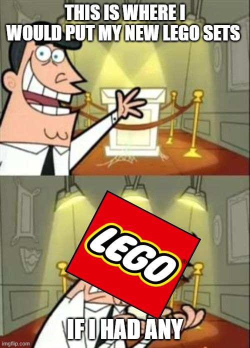 new sets in a nutshell | THIS IS WHERE I WOULD PUT MY NEW LEGO SETS; IF I HAD ANY | image tagged in memes,this is where i'd put my trophy if i had one | made w/ Imgflip meme maker