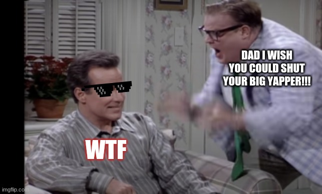Wtf | DAD I WISH YOU COULD SHUT YOUR BIG YAPPER!!! WTF | image tagged in matt foley chris farley | made w/ Imgflip meme maker