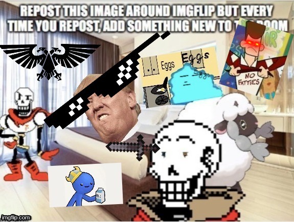 Repost this image on imgflip, but everytime you repost add something to the room | image tagged in repost | made w/ Imgflip meme maker