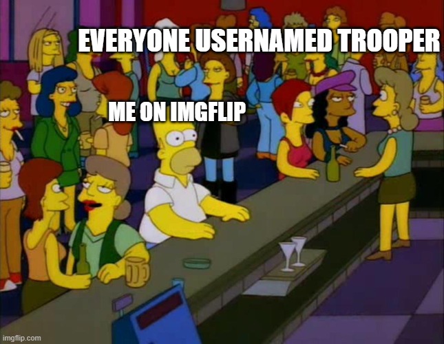 I've had to get this off my chest for a while now | EVERYONE USERNAMED TROOPER; ME ON IMGFLIP | image tagged in homer simpson bar | made w/ Imgflip meme maker