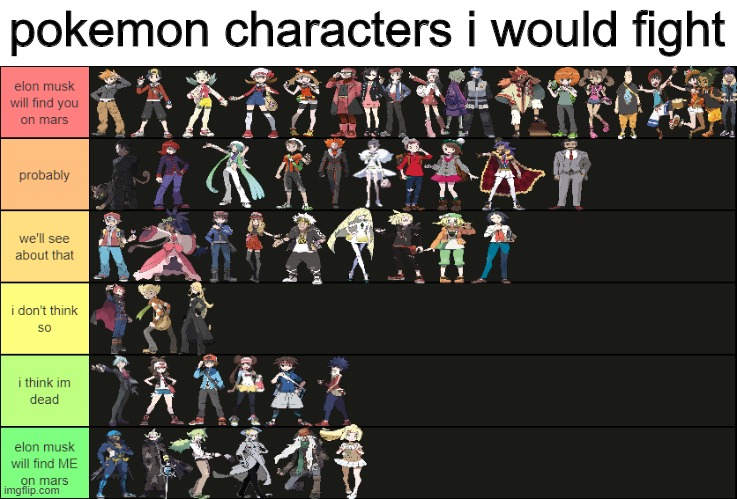 pokemon characters i would fight PHYSICALLY | pokemon characters i would fight | image tagged in pokemon,memes,pokemon memes,fight,pokemon characters i would fight physically | made w/ Imgflip meme maker