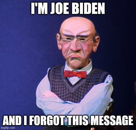I'm Joe Biden and I Forgot This Message | I'M JOE BIDEN; AND I FORGOT THIS MESSAGE | image tagged in walter,joe biden,puppet walter | made w/ Imgflip meme maker