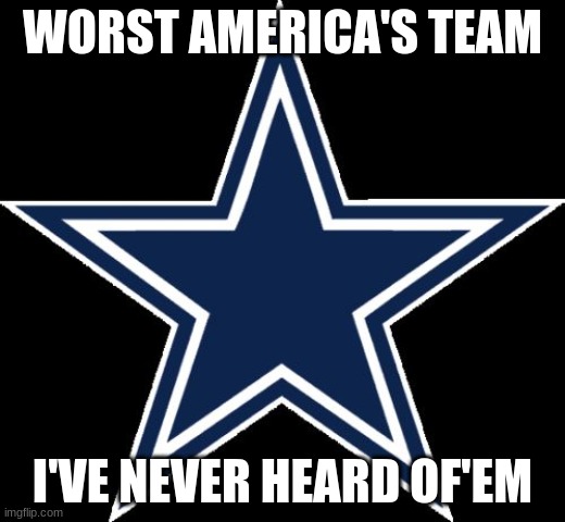 Dallas Cowboys | WORST AMERICA'S TEAM; I'VE NEVER HEARD OF'EM | image tagged in memes,dallas cowboys | made w/ Imgflip meme maker