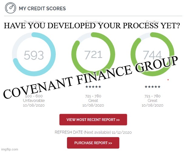 Credit Repair at your BEST | HAVE YOU DEVELOPED YOUR PROCESS YET? COVENANT FINANCE GROUP | image tagged in credit,money,family | made w/ Imgflip meme maker