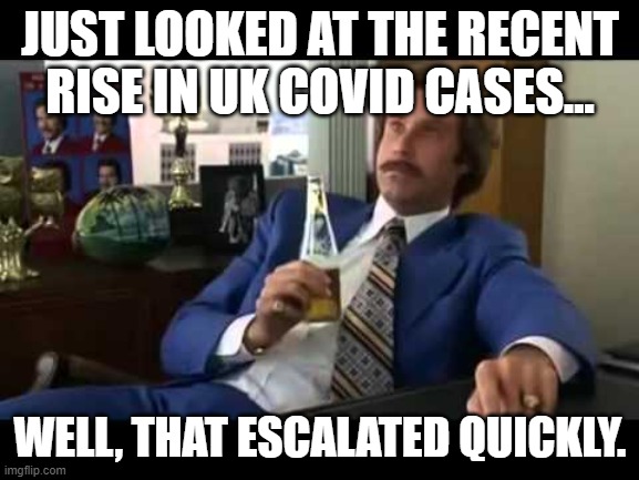 Well That Escalated Quickly Meme | JUST LOOKED AT THE RECENT RISE IN UK COVID CASES... WELL, THAT ESCALATED QUICKLY. | image tagged in memes,well that escalated quickly | made w/ Imgflip meme maker