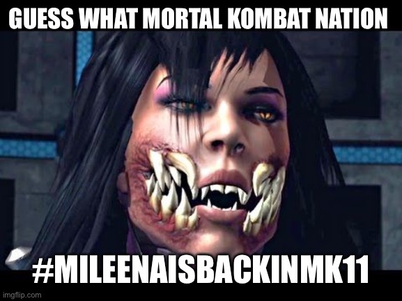 Mileena | GUESS WHAT MORTAL KOMBAT NATION; #MILEENAISBACKINMK11 | image tagged in mileena | made w/ Imgflip meme maker