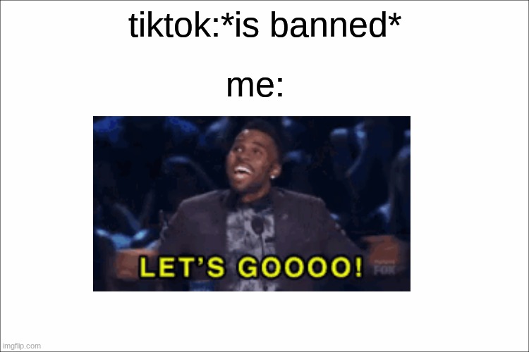 TIKOK IS NO MORE |  tiktok:*is banned*; me: | image tagged in white,tiktok,banned,trash | made w/ Imgflip meme maker