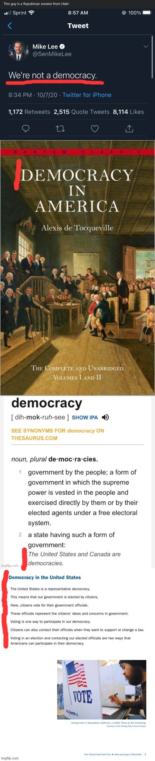 Contrary to what you may have heard, America is a democracy. And so is this stream. | image tagged in democracy,government,definition,conservative logic,america,i love democracy | made w/ Imgflip meme maker