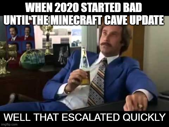 Well That Escalated Quickly | WHEN 2020 STARTED BAD  UNTIL THE MINECRAFT CAVE UPDATE; WELL THAT ESCALATED QUICKLY | image tagged in memes,well that escalated quickly | made w/ Imgflip meme maker