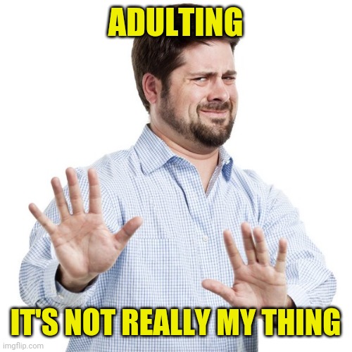 adulting - it's not really my thing | ADULTING; IT'S NOT REALLY MY THING | image tagged in no thanks guy,adulting,funny,meme,memes,funny memes | made w/ Imgflip meme maker