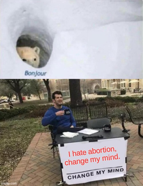 I hate abortion, change my mind. | image tagged in memes,change my mind,bonjour bear | made w/ Imgflip meme maker