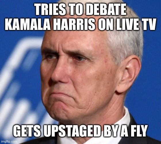 Mike Pence | TRIES TO DEBATE KAMALA HARRIS ON LIVE TV GETS UPSTAGED BY A FLY | image tagged in mike pence | made w/ Imgflip meme maker