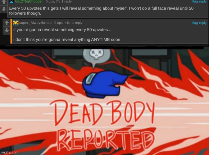Oof Size: Large | image tagged in dead body reported | made w/ Imgflip meme maker