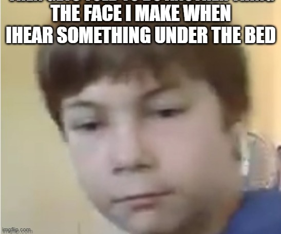 Displeased AJ | THE FACE I MAKE WHEN IHEAR SOMETHING UNDER THE BED | image tagged in displeased aj | made w/ Imgflip meme maker