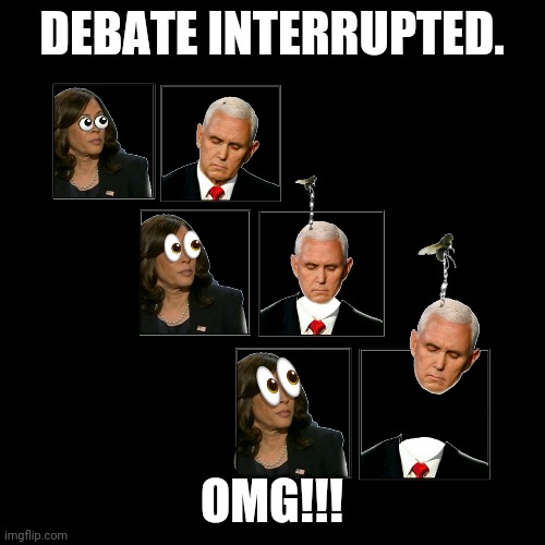 And it's gone... | DEBATE INTERRUPTED. OMG!!! | image tagged in harris,pence,fly,hair,head,horror | made w/ Imgflip meme maker