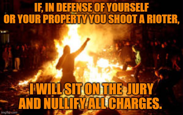 Jury nullification. Let them know where you stand | IF, IN DEFENSE OF YOURSELF OR YOUR PROPERTY YOU SHOOT A RIOTER, I WILL SIT ON THE  JURY AND NULLIFY ALL CHARGES. | image tagged in anarchy riot | made w/ Imgflip meme maker