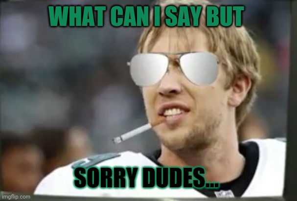Cool Nick Foles | WHAT CAN I SAY BUT SORRY DUDES... | image tagged in cool nick foles | made w/ Imgflip meme maker