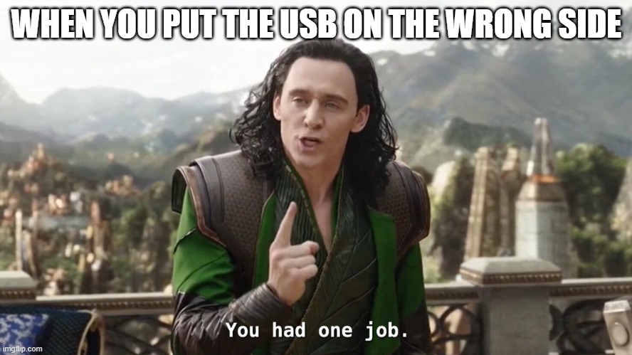 USB | WHEN YOU PUT THE USB ON THE WRONG SIDE | image tagged in you had one job just the one,usb,memes,funny | made w/ Imgflip meme maker