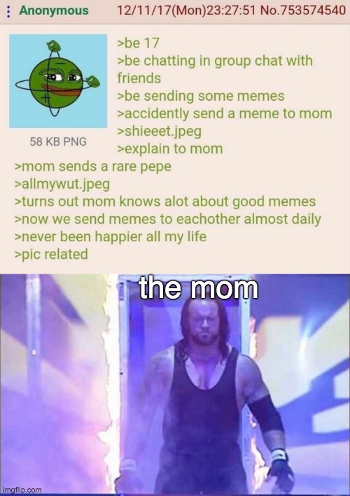 when your mom is a dank memer unlike us imgflip normies | the mom | image tagged in randy orton undertaker | made w/ Imgflip meme maker