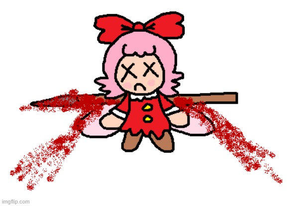 Ribbon Has A Spear Through Her LOL | image tagged in kirby,gore,blood,funny,spear,cute | made w/ Imgflip meme maker