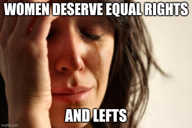 First World Problems | WOMEN DESERVE EQUAL RIGHTS; AND LEFTS | image tagged in memes,first world problems | made w/ Imgflip meme maker
