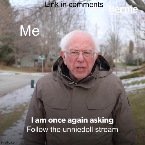 Bernie I Am Once Again Asking For Your Support Meme | Link in comments; Me; Follow the unniedoll stream | image tagged in memes,bernie i am once again asking for your support | made w/ Imgflip meme maker