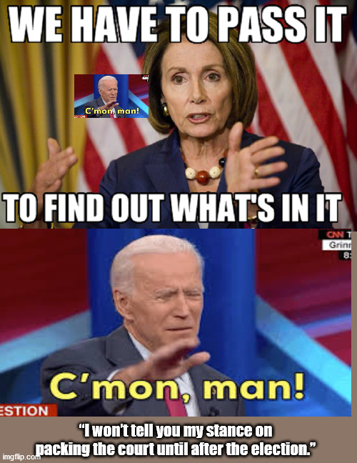Biden, C'mon Man... | “I won’t tell you my stance on packing the court until after the election.” | image tagged in biden,progressives,democrats,election,trump | made w/ Imgflip meme maker