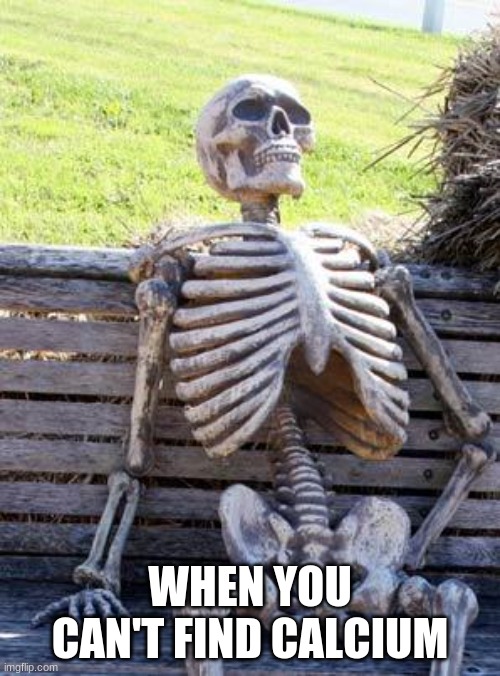 Waiting Skeleton | WHEN YOU CAN'T FIND CALCIUM | image tagged in memes,waiting skeleton | made w/ Imgflip meme maker
