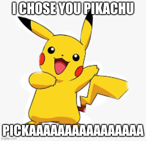 pickaaaa | I CHOSE YOU PIKACHU; PICKAAAAAAAAAAAAAAAA | image tagged in pokemon,funny memes | made w/ Imgflip meme maker