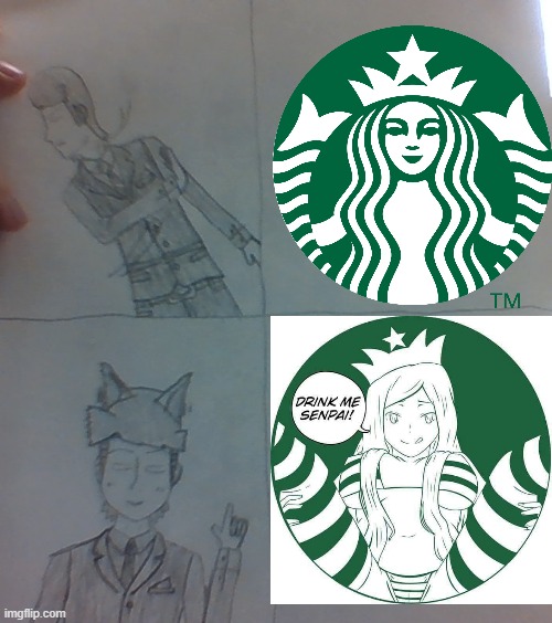 Ah Yes.  The Starbucks Lady in Rule 34... | image tagged in mike dixon drake meme template,starbucks,senpai,anime,memes,rule 34 | made w/ Imgflip meme maker