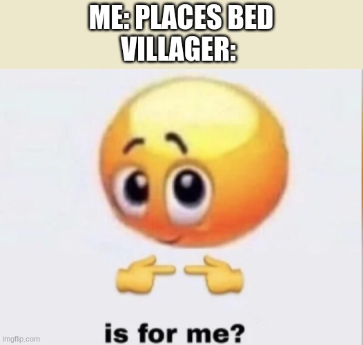 is for me? | ME: PLACES BED
VILLAGER: | image tagged in is for me,memes,minecraft | made w/ Imgflip meme maker