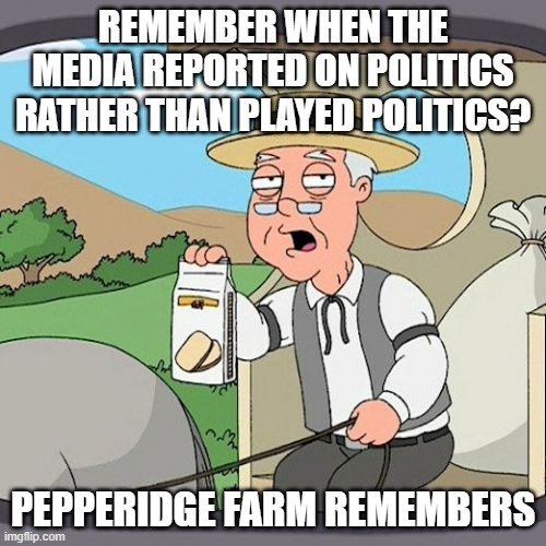 Pepperidge Farm Remembers | REMEMBER WHEN THE MEDIA REPORTED ON POLITICS RATHER THAN PLAYED POLITICS? PEPPERIDGE FARM REMEMBERS | image tagged in memes,pepperidge farm remembers | made w/ Imgflip meme maker
