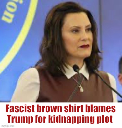 The left is the modern brown shirt | Fascist brown shirt blames Trump for kidnapping plot | image tagged in liberal logic,politics lol,derp | made w/ Imgflip meme maker
